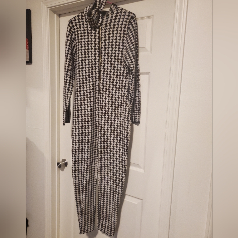 Fashion Nova Black and White Houndstooth Jumpsuit